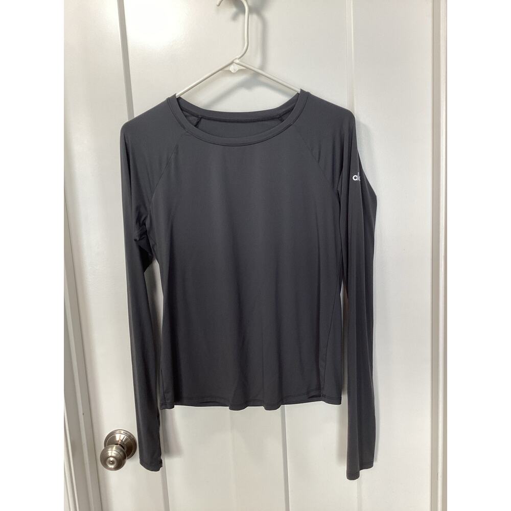Alo Women's Alosoft Finesse Long Sleeve Top Activewear Yoga Athletic Dark Gray - Picture 3 of 10